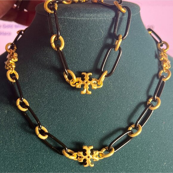 NEW!! Tory Burch Black and Gold Roxanne Necklace and Bracelet Set - Picture 6 of 6